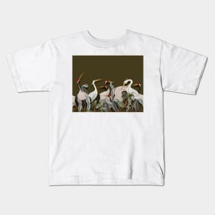 Crane bird / camo green Kids T-Shirt